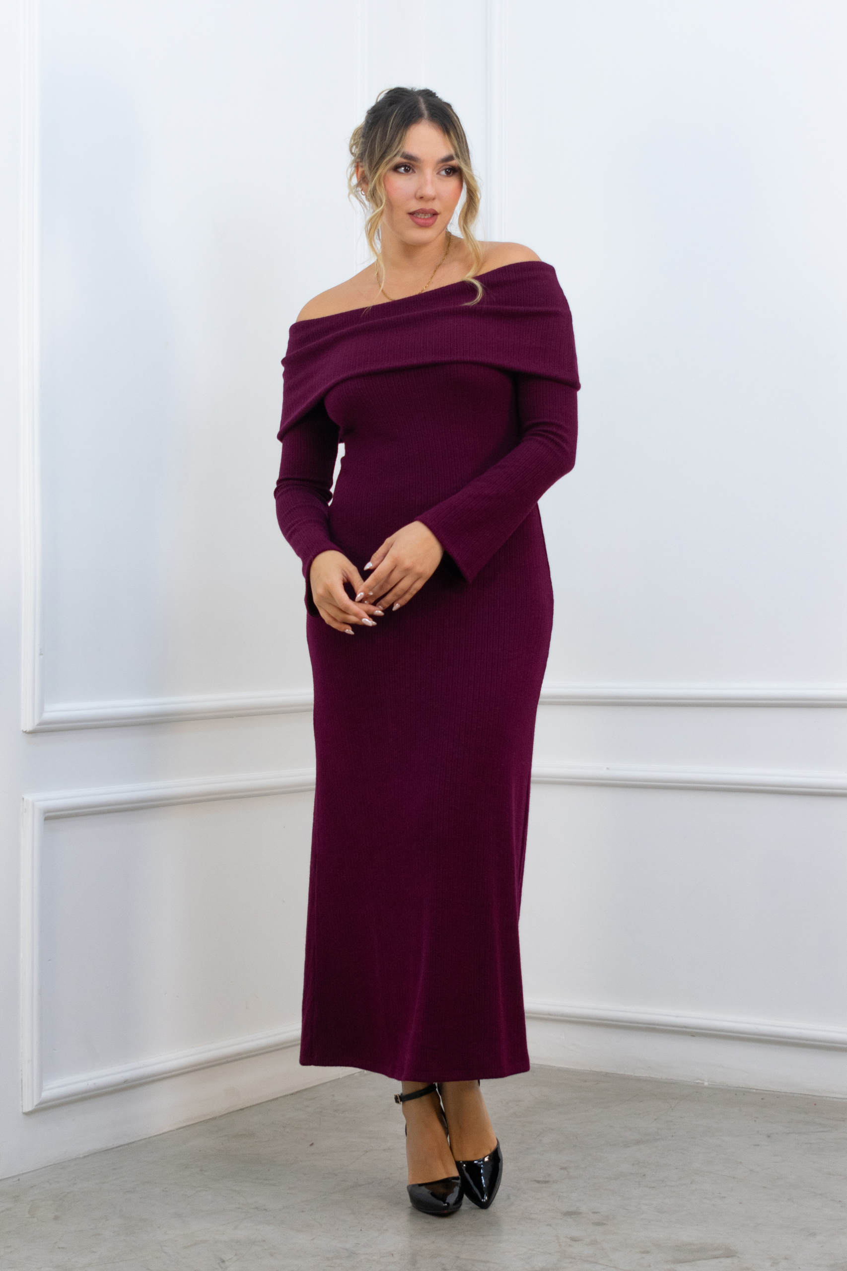 Vestido off shoulder Natali Borgoña: imagen 3