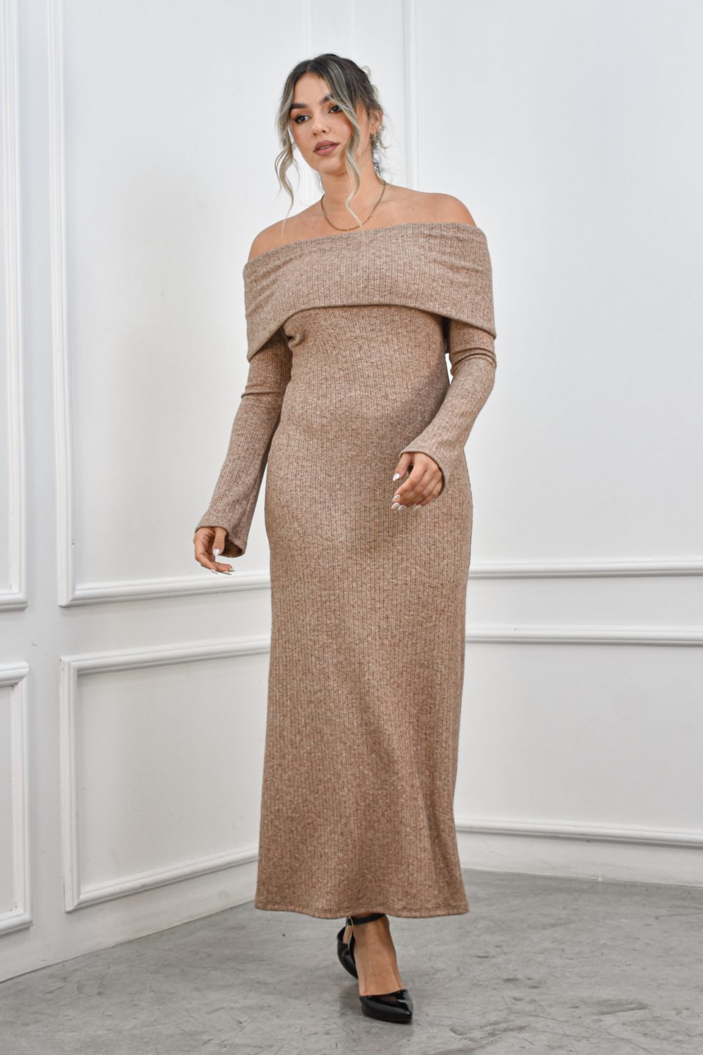 Vestido off shoulder Natali Marrón: imagen 2