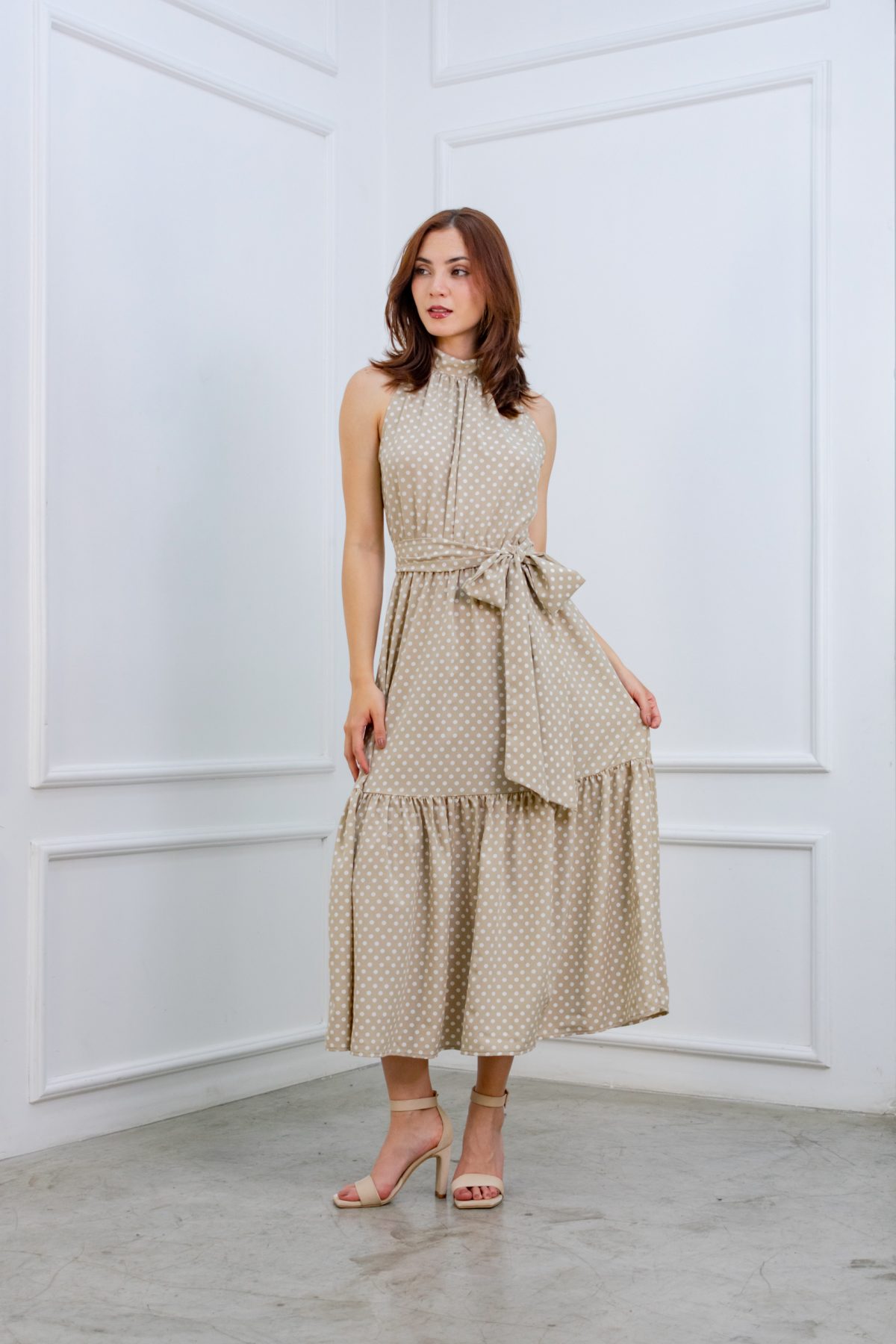 Vestido Polka Beige