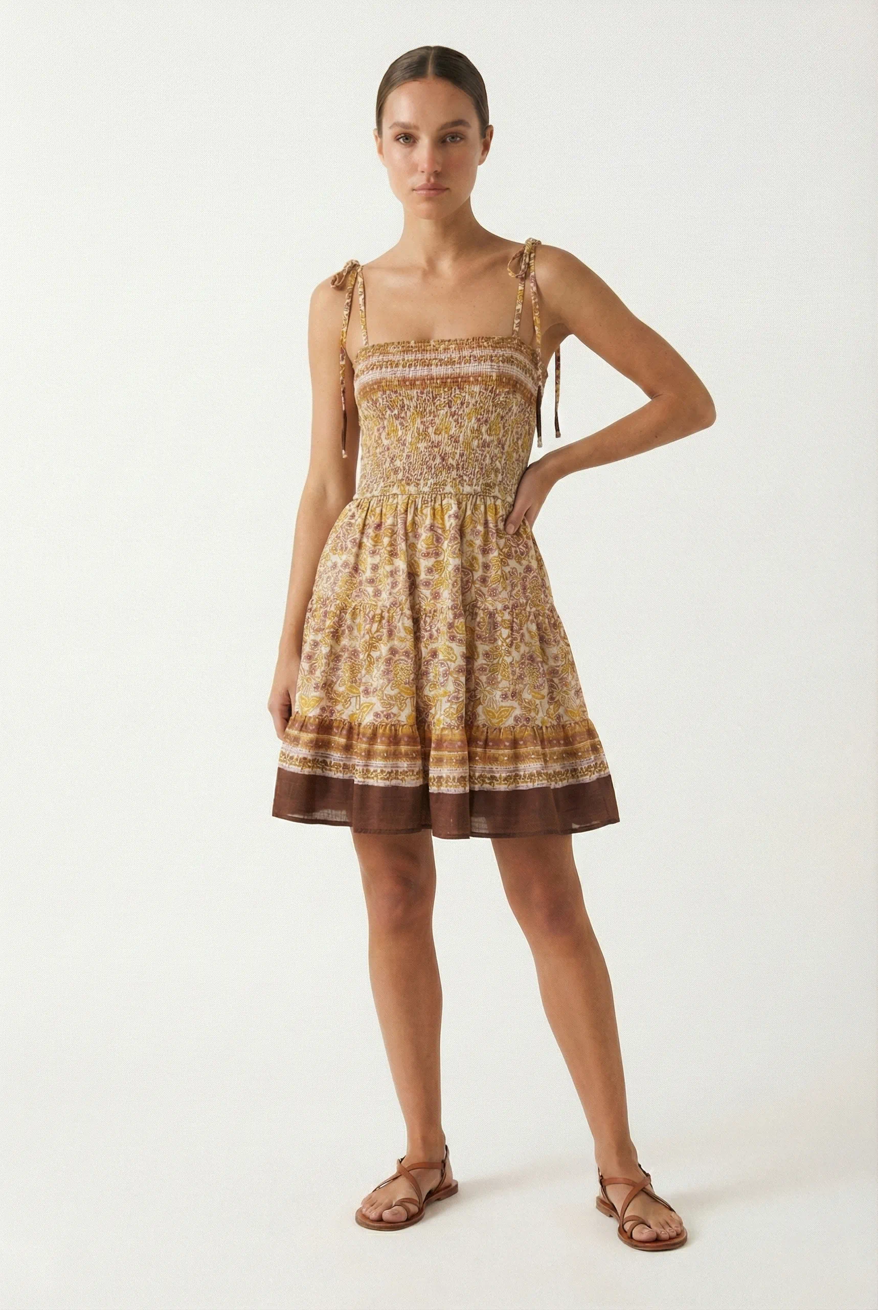 vestido floral corto tina amarillo